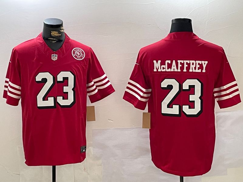 Men San Francisco 49ers #23 Mccaffrey Red Three generations 2024 Nike Vapor Limited NFL Jersey style 2